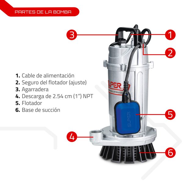 Bomba sumergible 1/2 HP 1 Piso